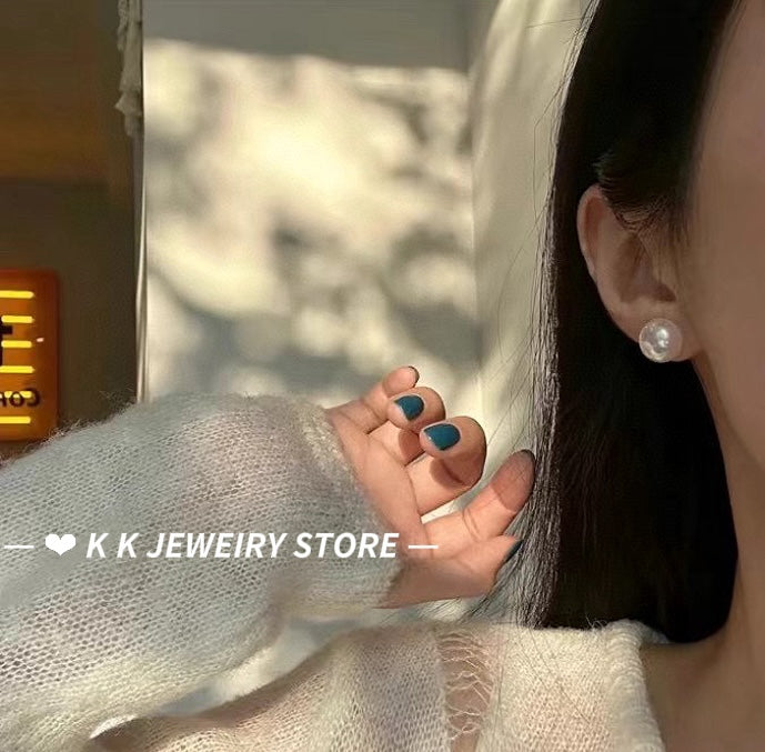 925 Silver Artificial Pearl Stud Earrings
