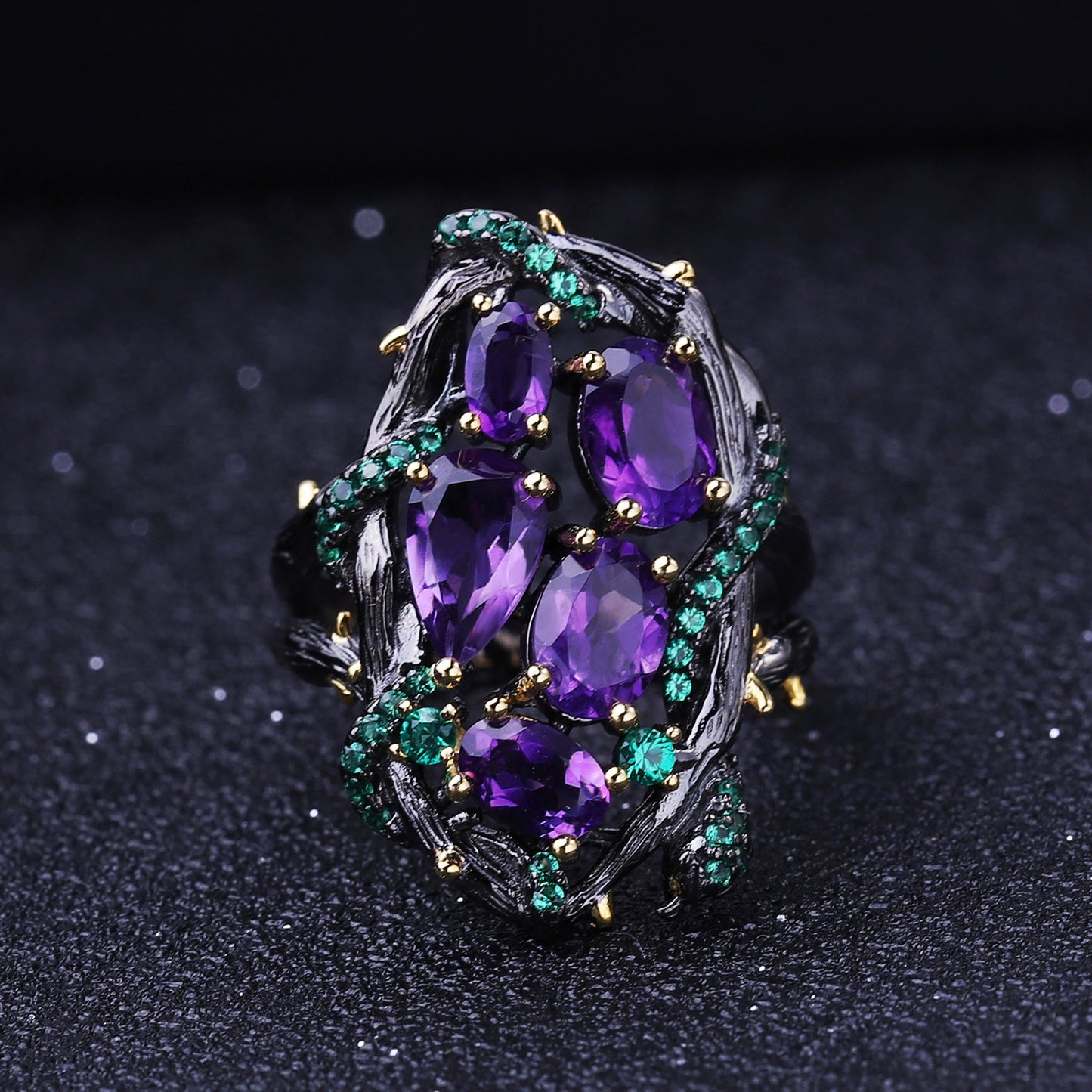 Designer! 925 Silver Natural Colored Gemstone Amethyst Italian Craft Ring