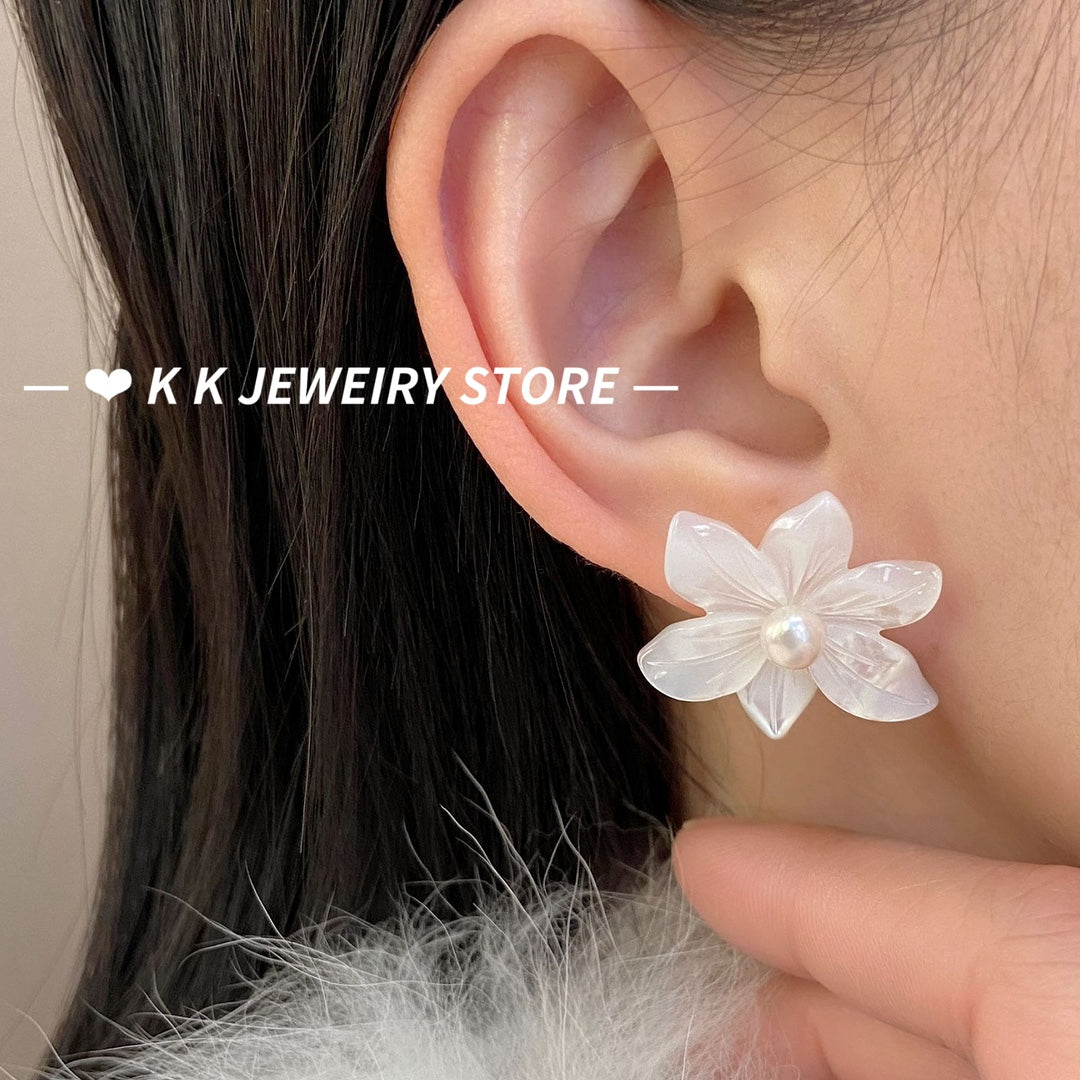 925 Silver White Orchid Natural Pearl Stud Earrings