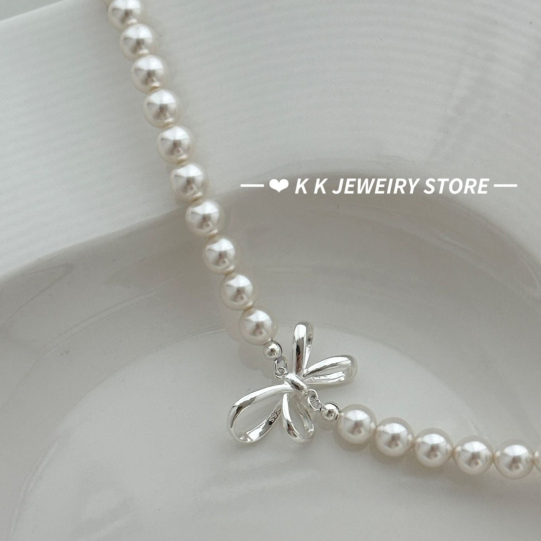 925 Silver Sweet Bow Pearl Necklace