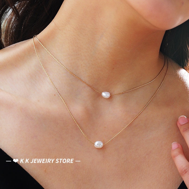 Special-shaped natural freshwater baroque pearl necklace