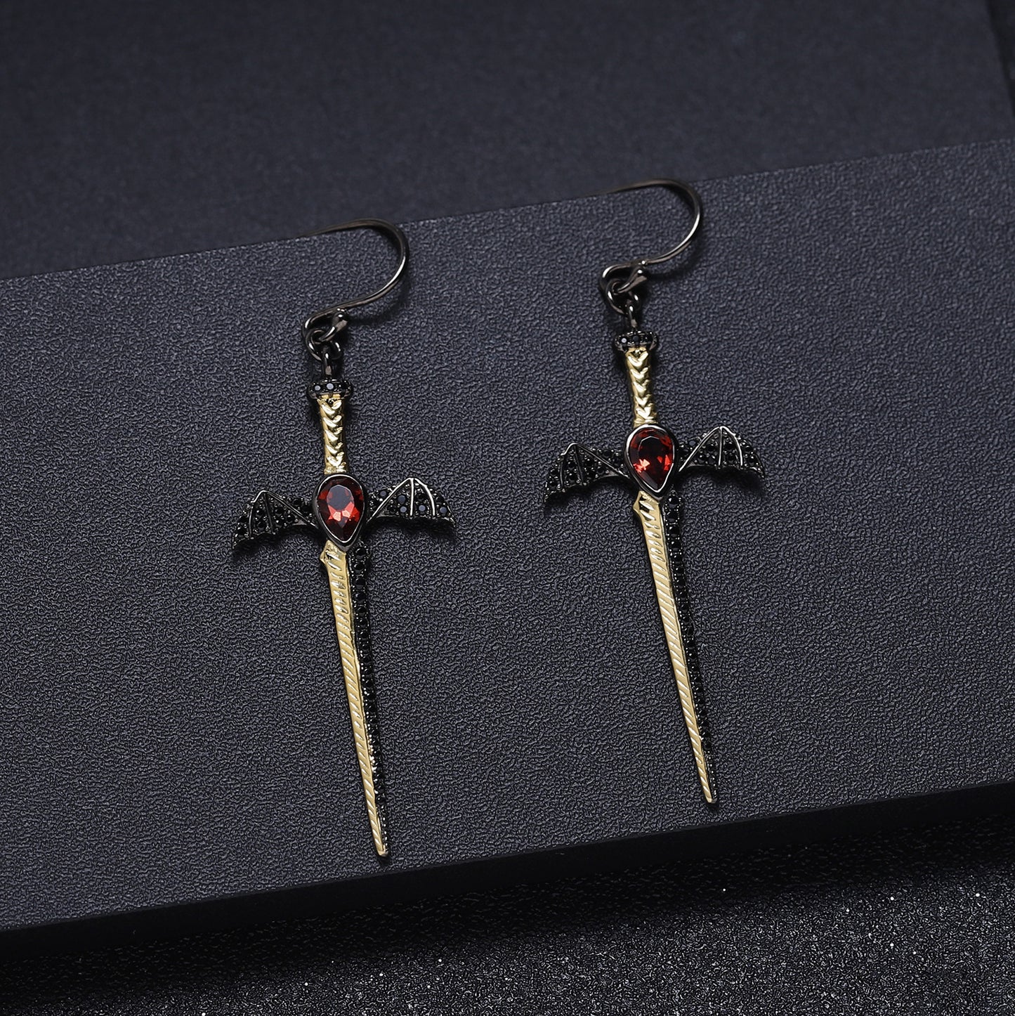 Designer! 925 Silver Natural Colored Gemstone Dark Black Premium Dagger Design Earrings