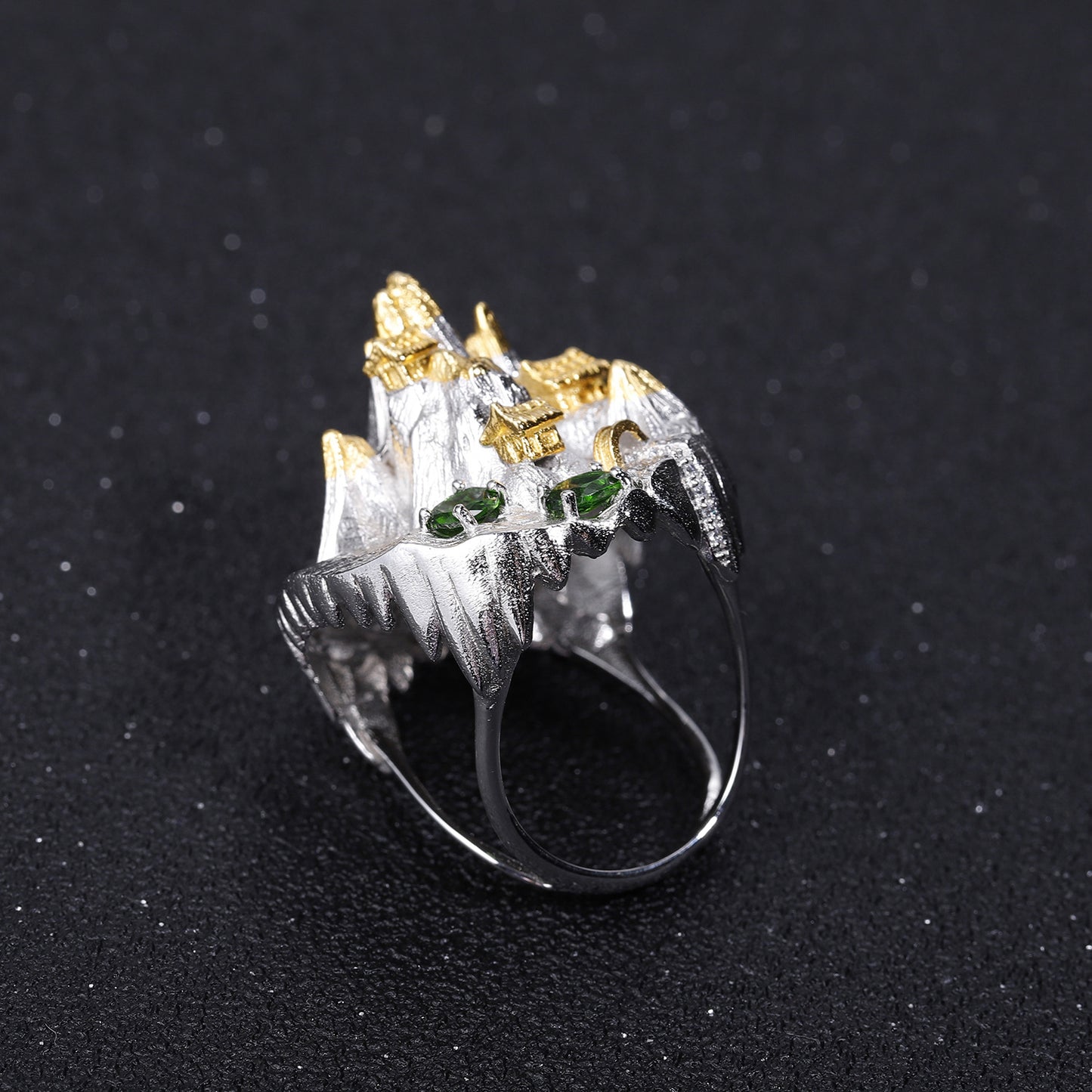 Designer! 925 silver inlaid with natural gemstones Chinese wind mountains and seas design ring