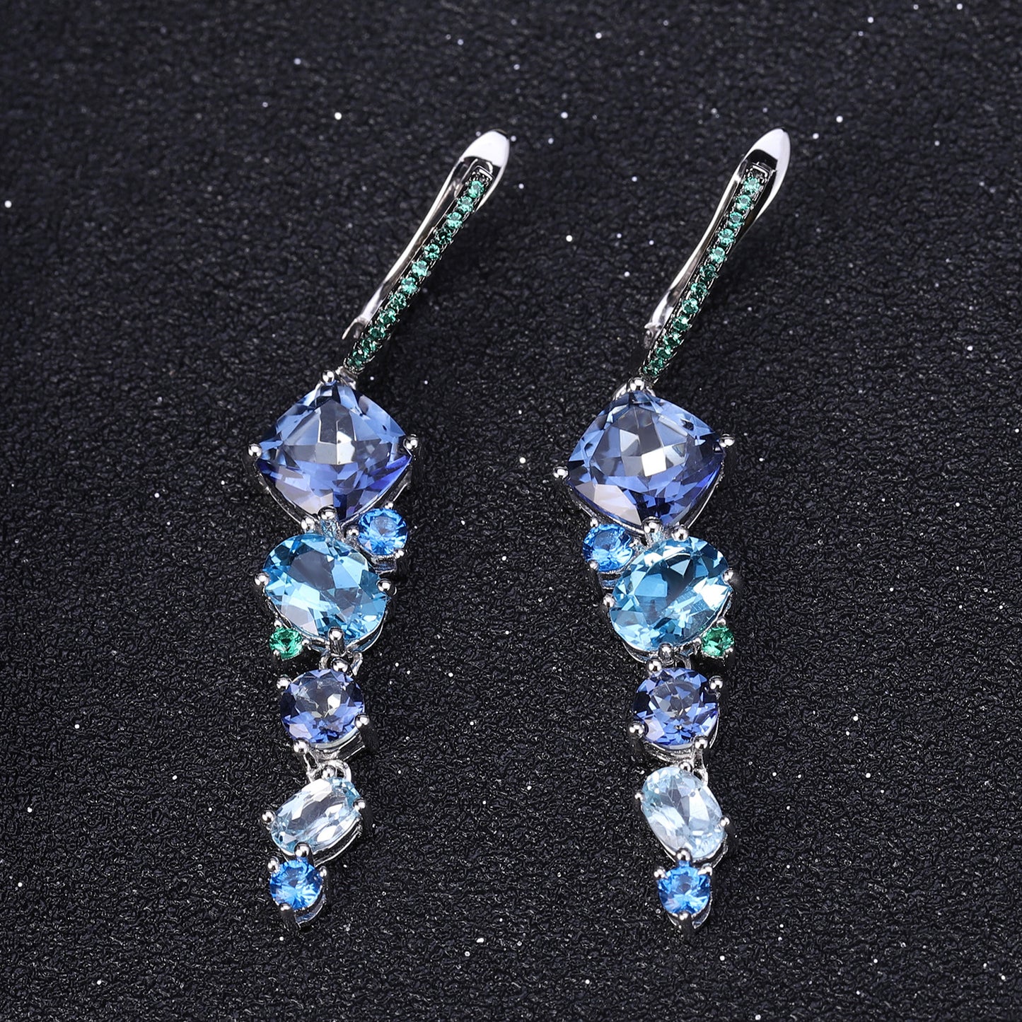 Designer! 925 Silver Natural Colored Gemstones Banquet Premium Luxury Gemstone Earrings