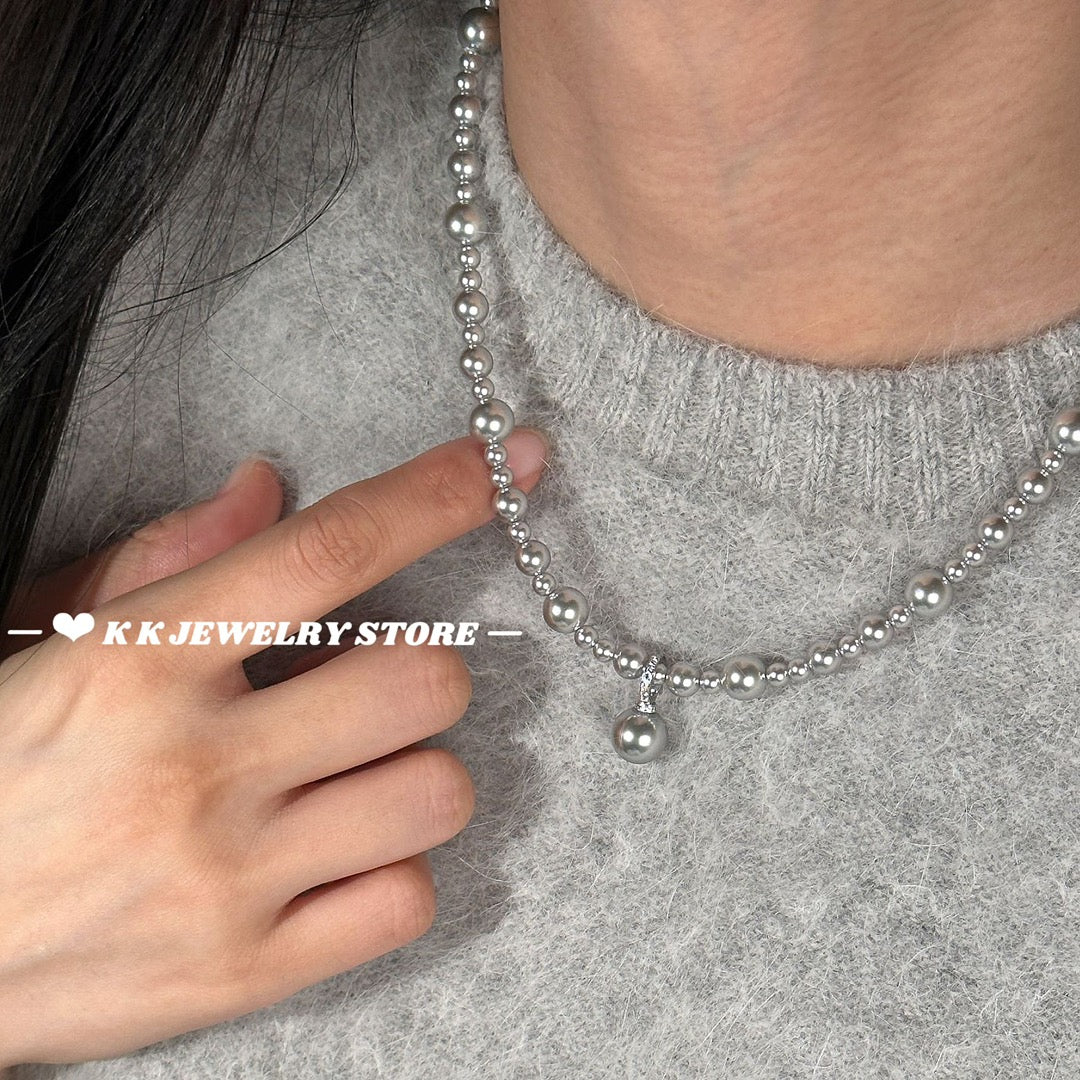 925 silver gradient imitation pearl necklace