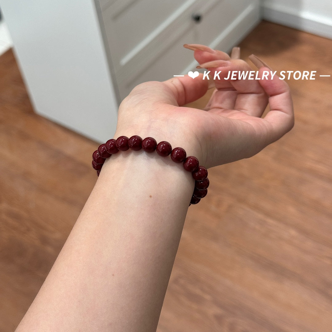 Burgundy faux pearls stacked bracelet