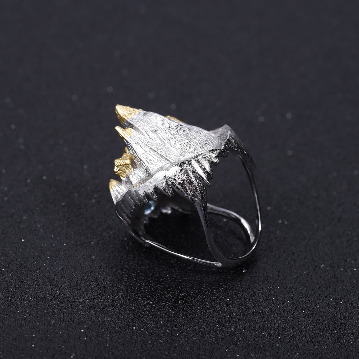 Designer! 925 silver inlaid with natural gemstones Chinese wind mountains and seas design ring