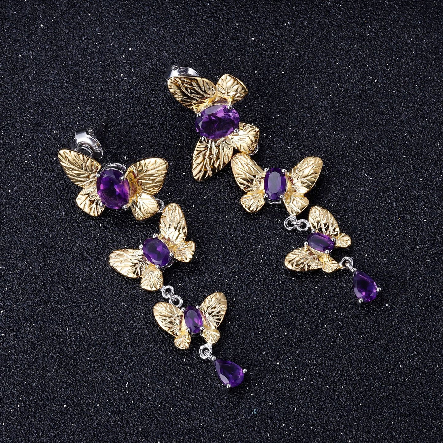 Designer! 925 Silver Natural Amethyst Gemstone Butterfly Design Earrings