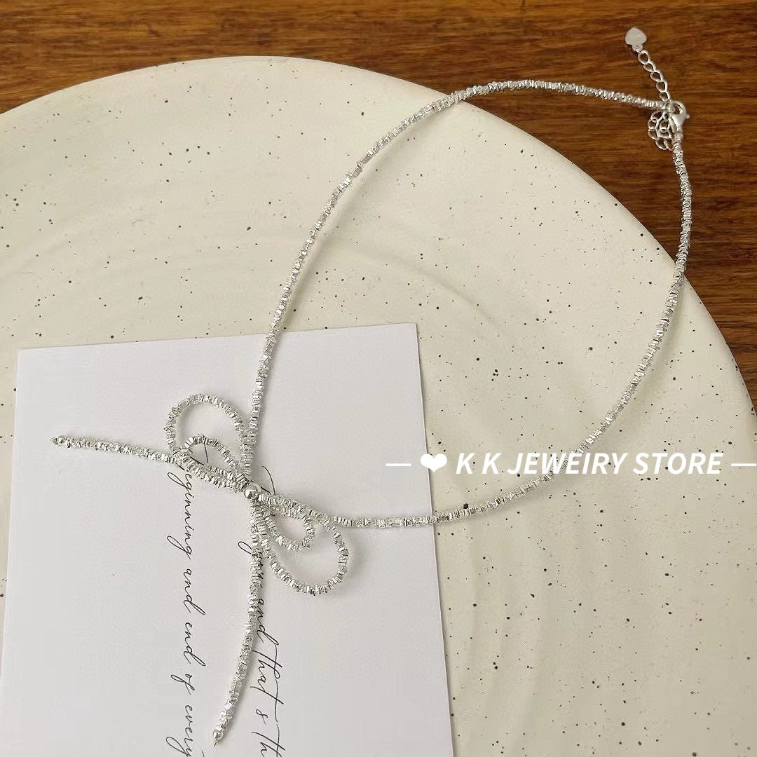 925 silver three-dimensional bow necklace