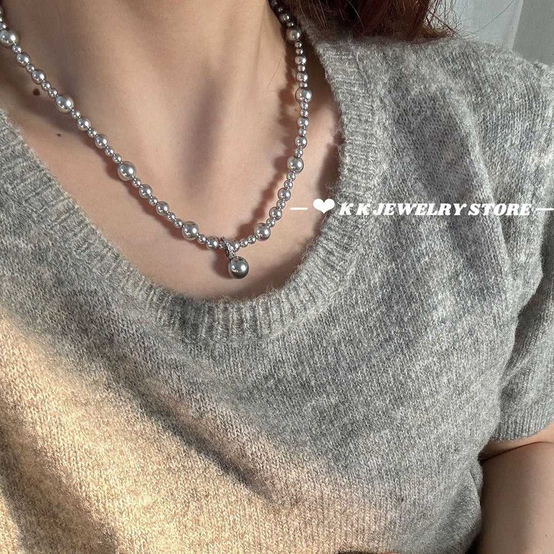 925 silver gradient imitation pearl necklace