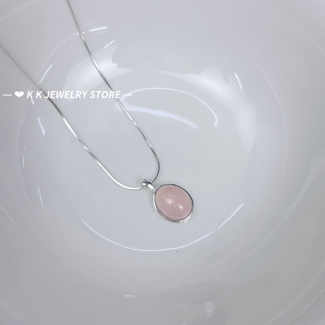 925 Silver Natural Cherry Blossom Pink Chalcedony Necklace