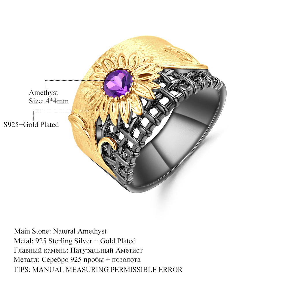 Designer! 925 Silver Natural Amethyst Italian Craftsmanship Beyond Flower Design Ring