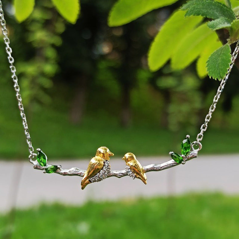 Designer! 925 Silver Natural Gemstone Bird Design Necklace