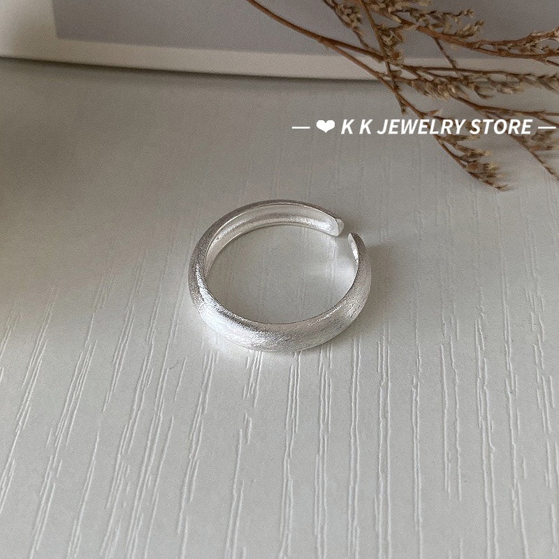 925 silver brushed frosted ring