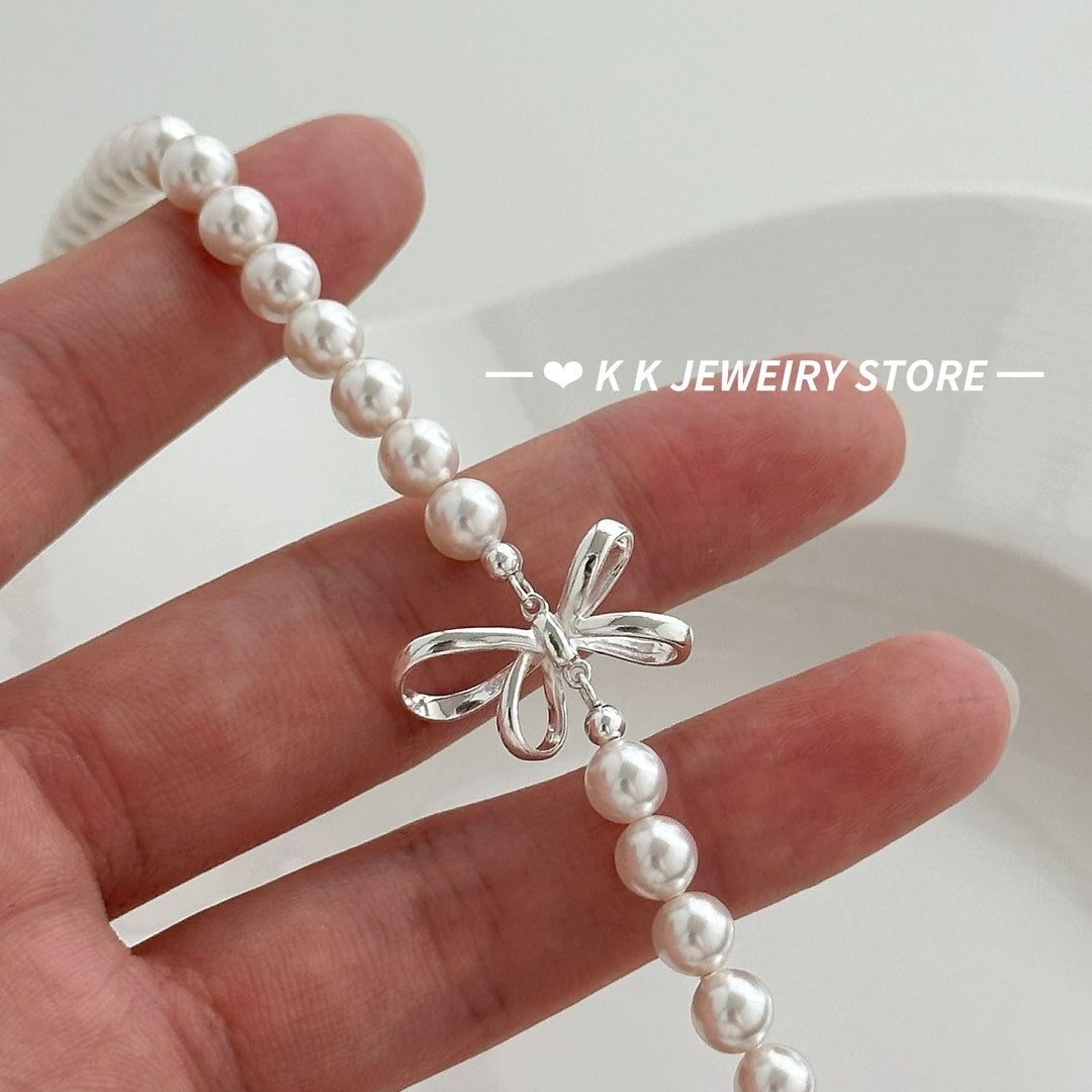 925 Silver Sweet Bow Pearl Necklace