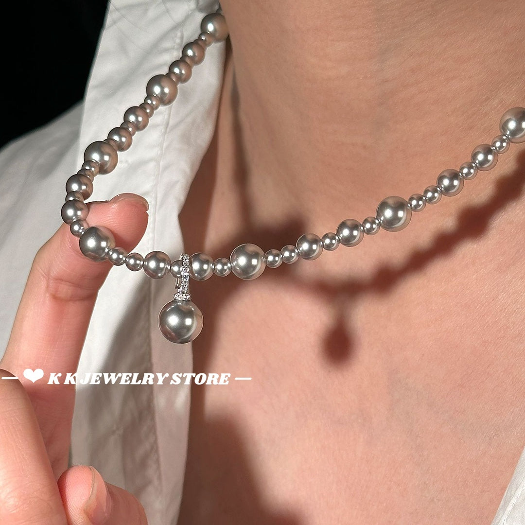 925 silver gradient imitation pearl necklace