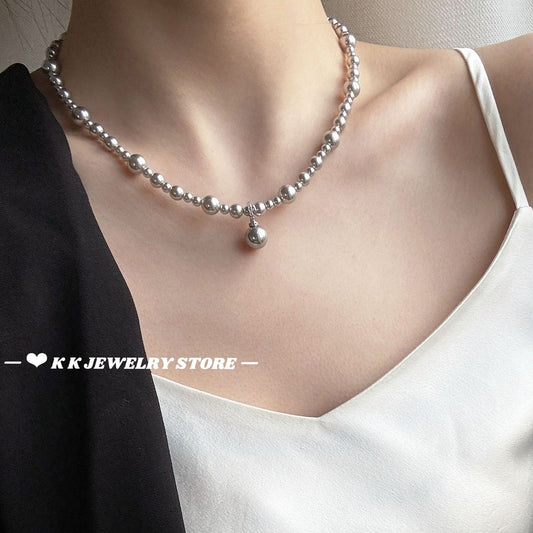 925 Silver Artificial Grey Pearl Pendant Necklace