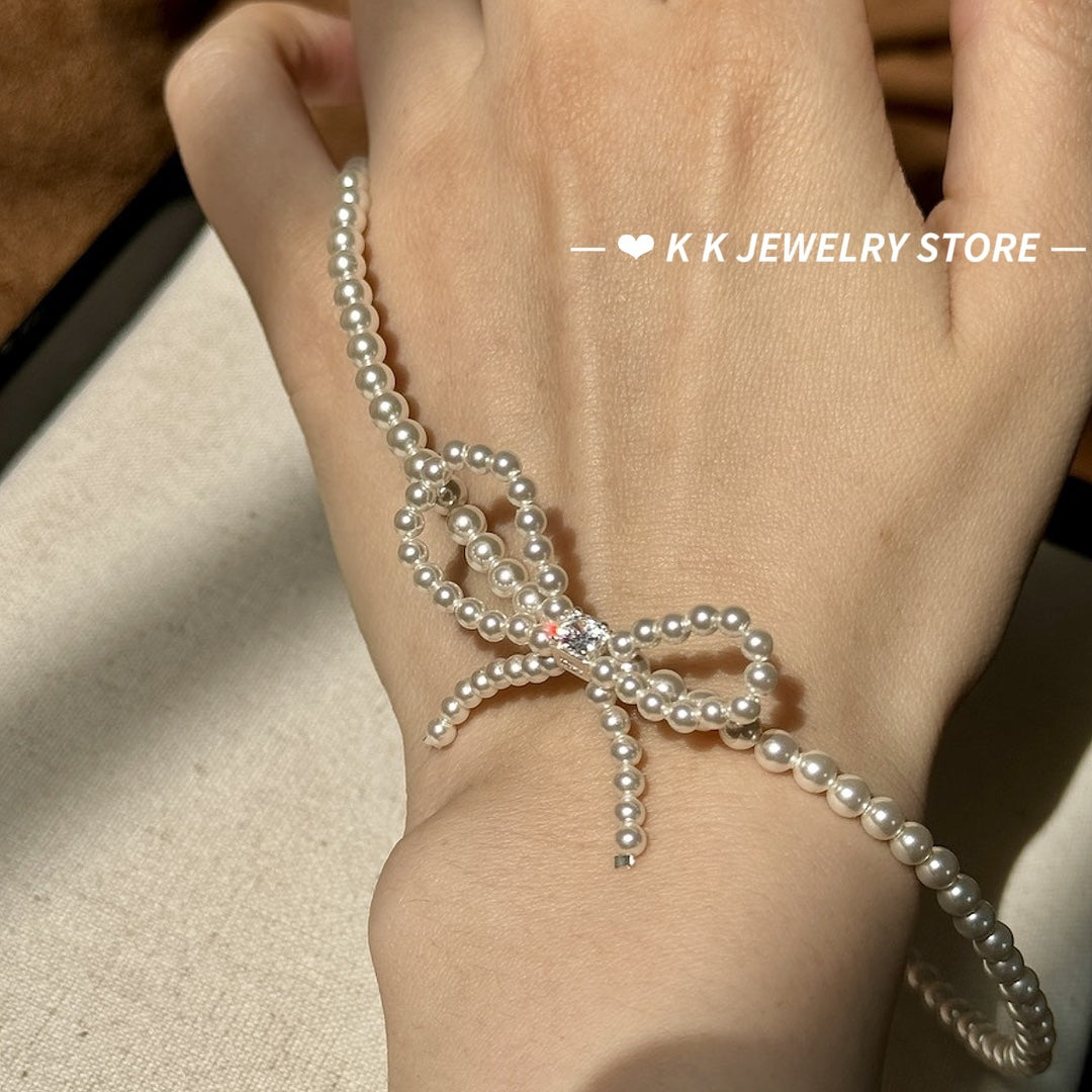 Sterling Silver Bowknot Artificial Pearl Necklace