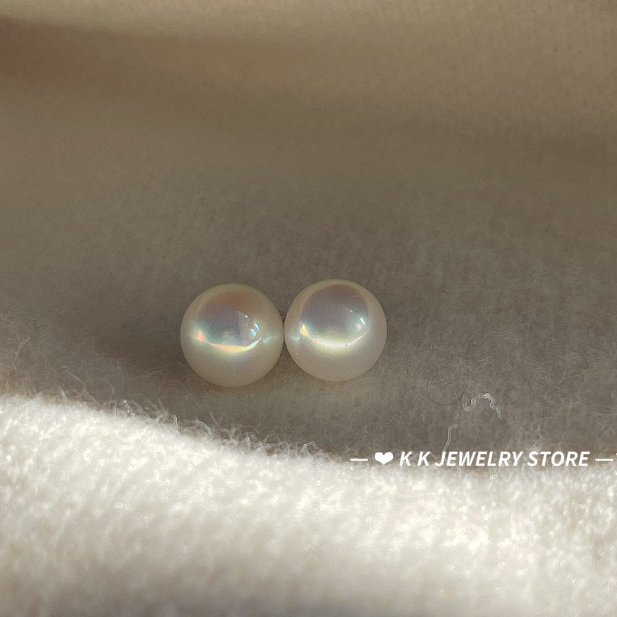 925 silver needle dazzling artificial crystal large pearl stud earrings