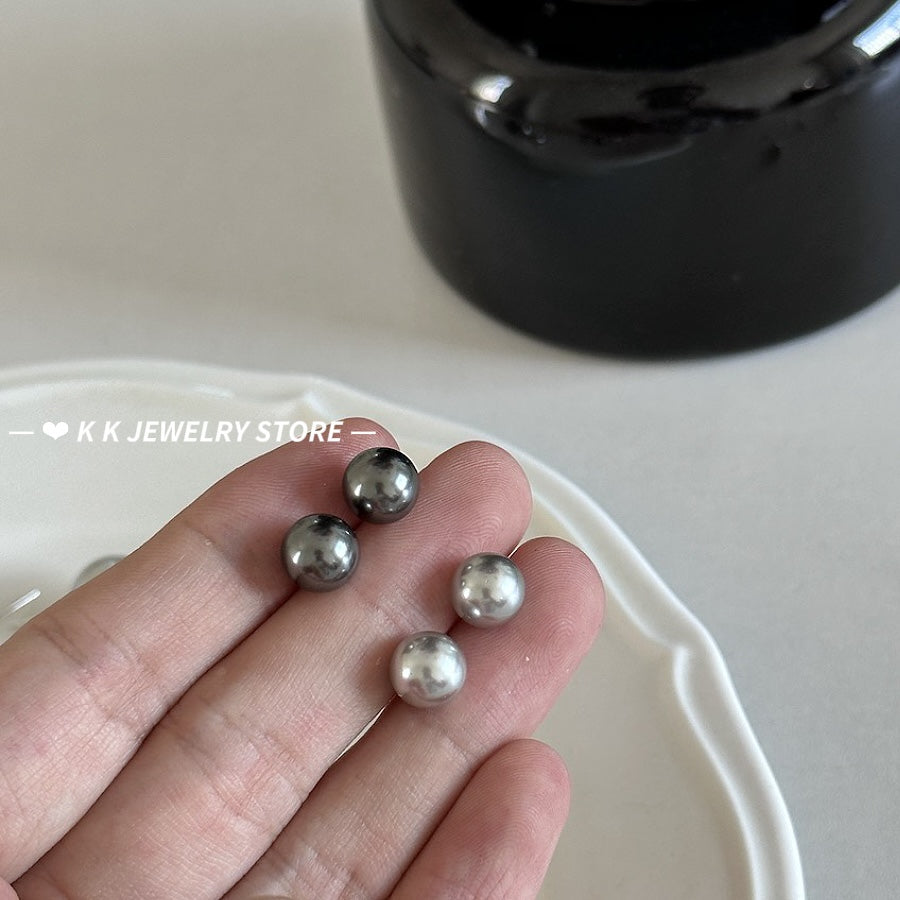 Artificial Tahitian Black Pearl Stud Earrings 925 Silver Needle