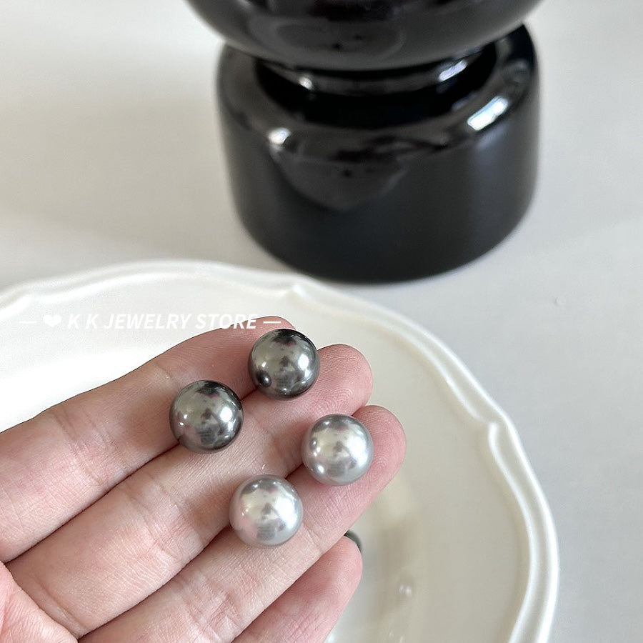 Artificial Tahitian Black Pearl Stud Earrings 925 Silver Needle