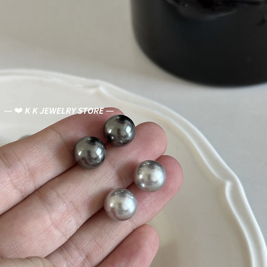 Artificial Tahitian Black Pearl Stud Earrings 925 Silver Needle