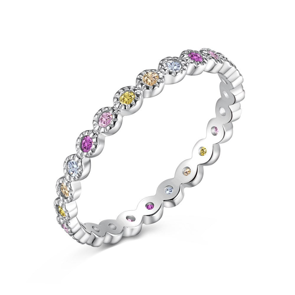 925 all-over sterling silver premium set colored zircon ring£¨Second link£©