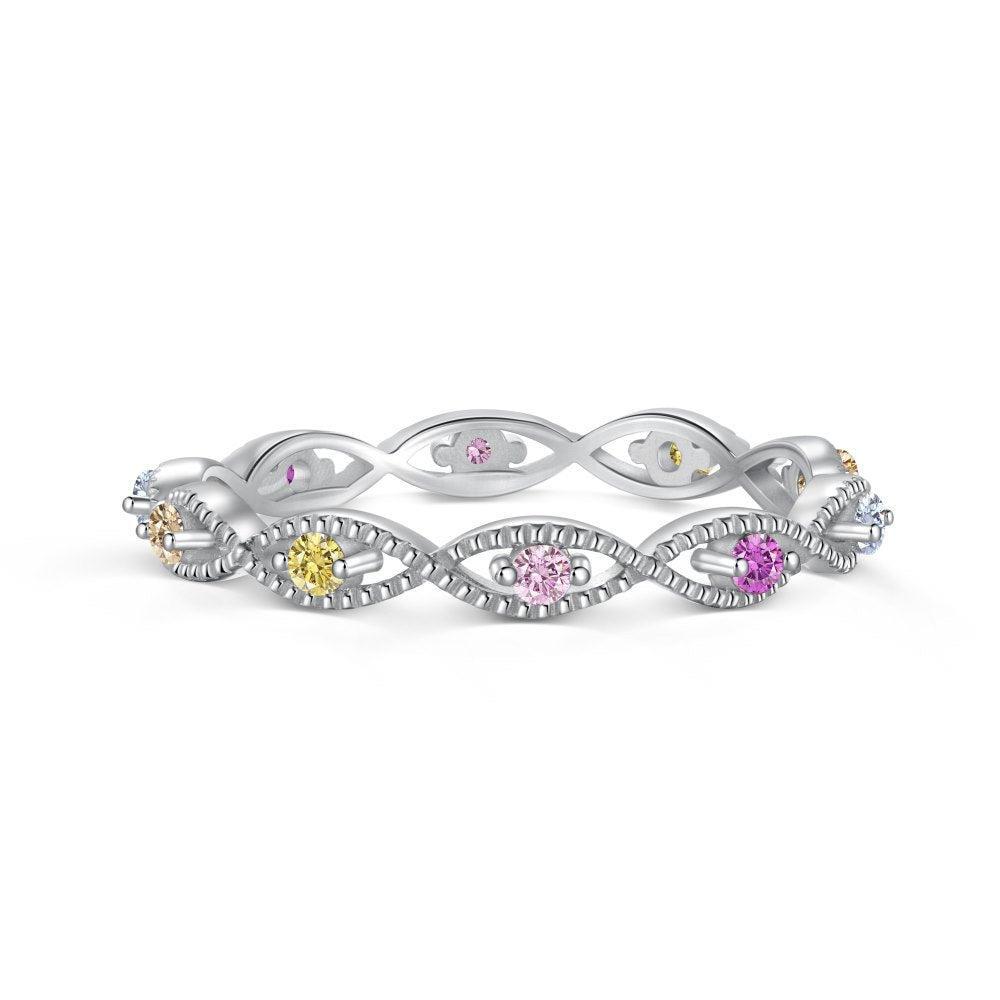 925 all-over sterling silver premium set colored zircon ring£¨Second link£©