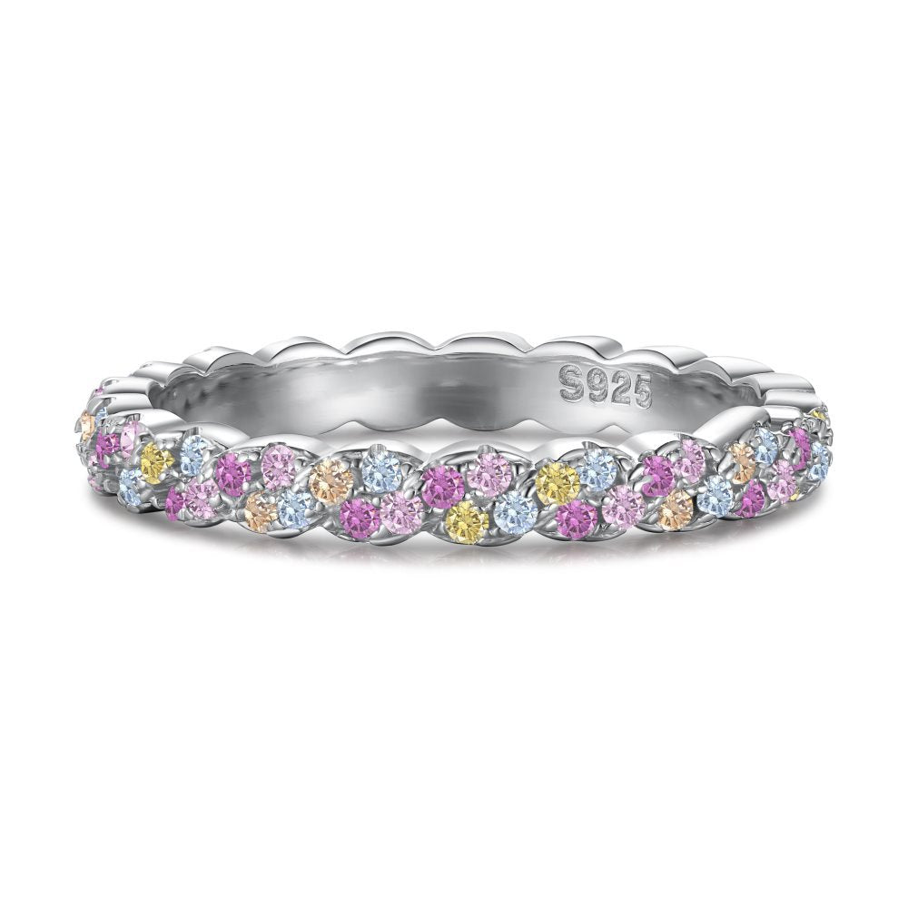 925 all-over sterling silver premium set colored zircon ring£¨Second link£©