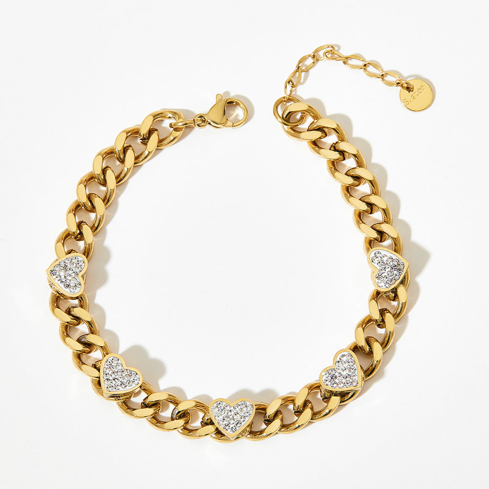 Zircon chain love stainless steel gold bracelet