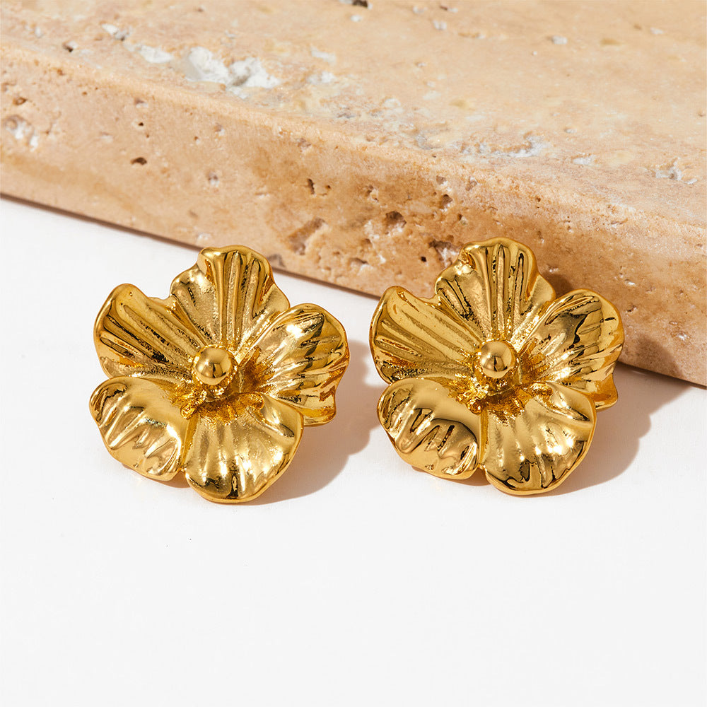 Vintage flower earrings stainless steel galvanized gold stud earrings