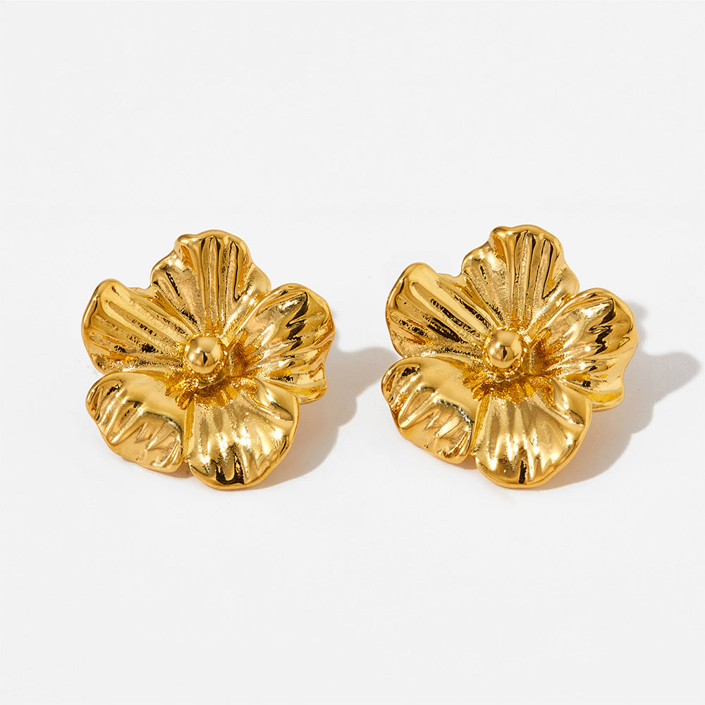 Vintage flower earrings stainless steel galvanized gold stud earrings