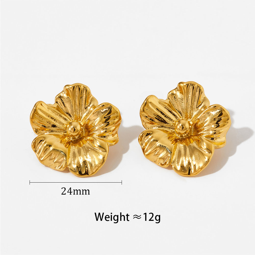 Vintage flower earrings stainless steel galvanized gold stud earrings