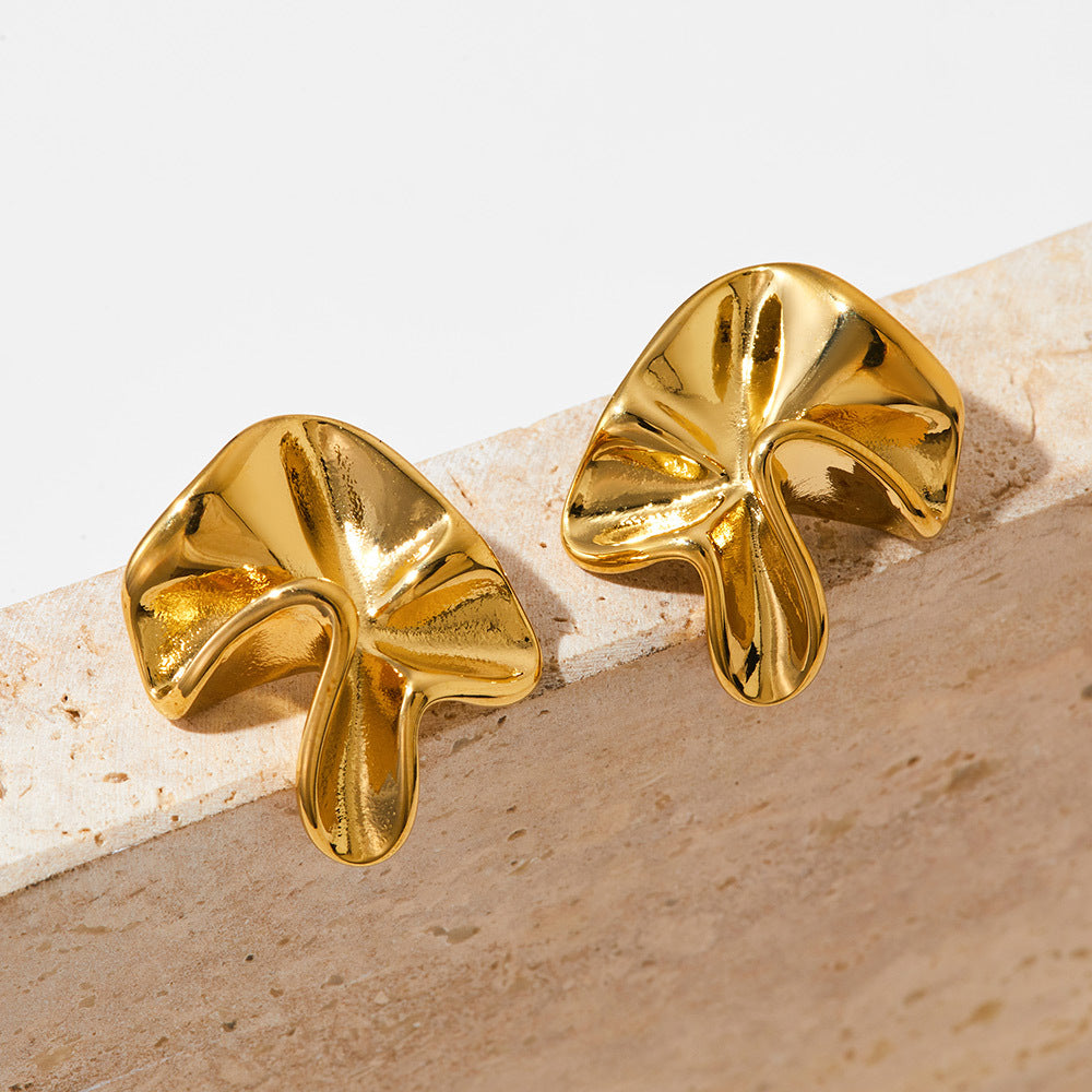 Irregular shaped pleated stainless steel stud earrings