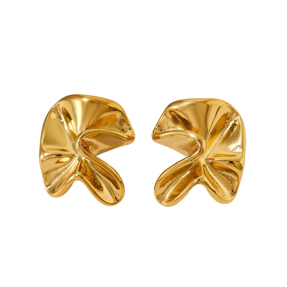 Irregular shaped pleated stainless steel stud earrings