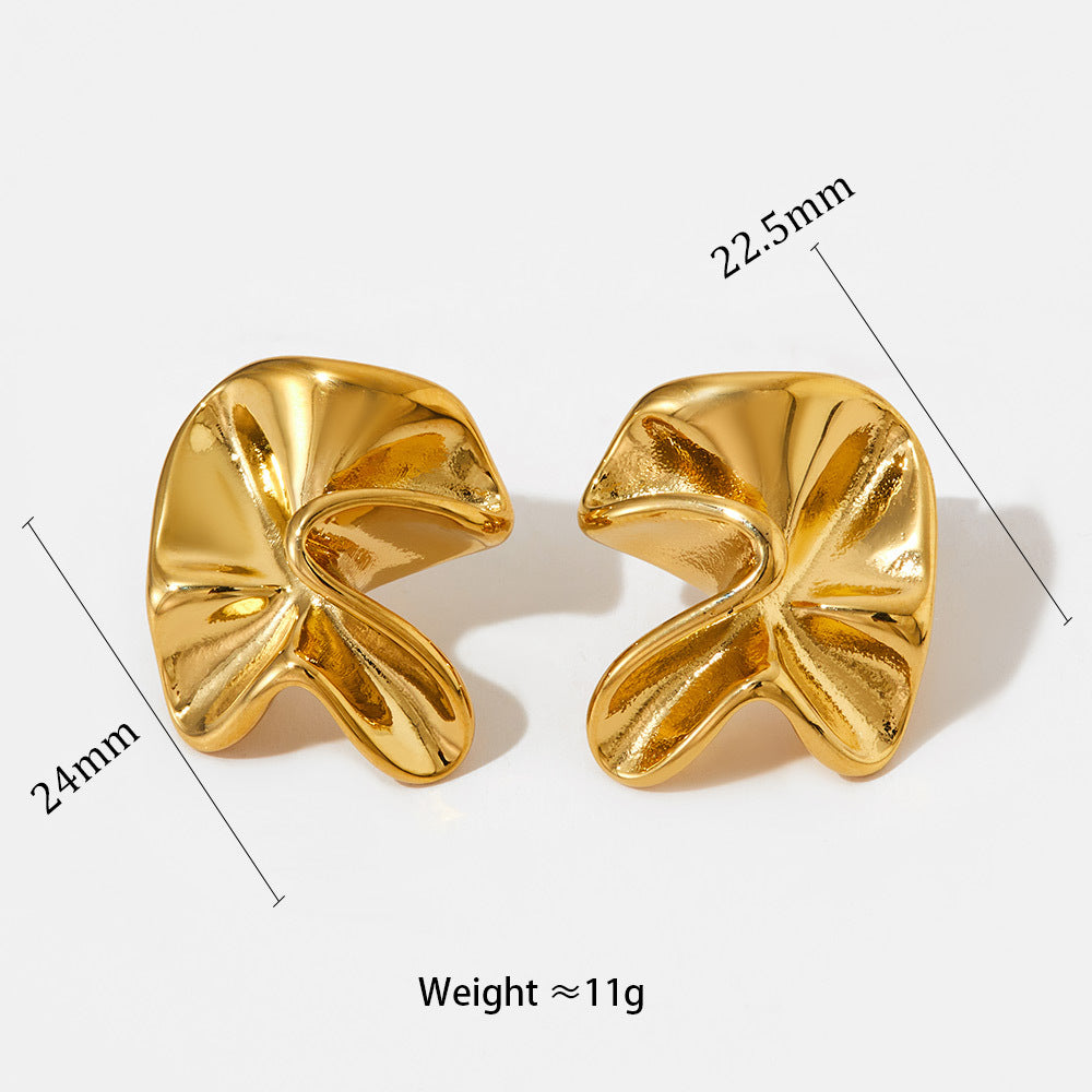 Irregular shaped pleated stainless steel stud earrings