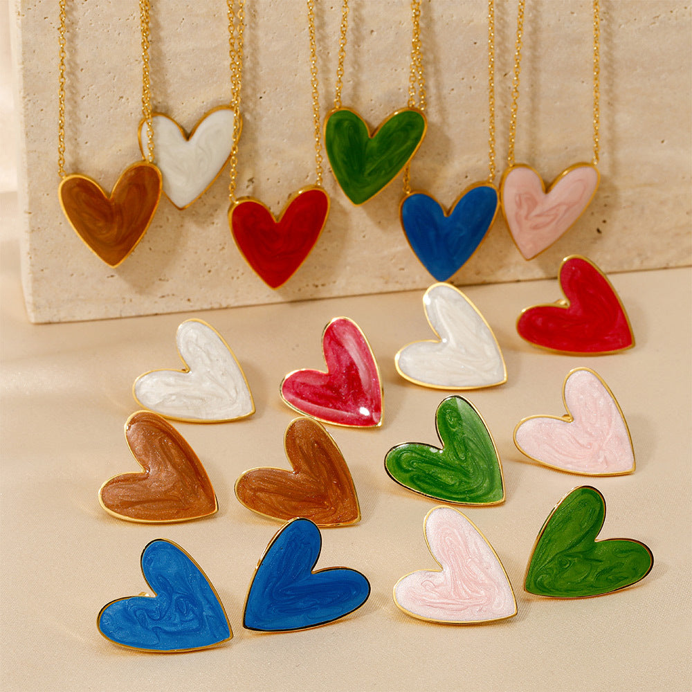 Love enamel stainless steel pendant necklace earrings