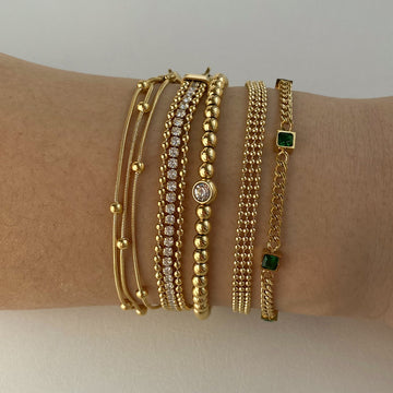 PVD-Plated Stainless Steel Small Gold Bead Gold Chain Stackable Bracelet