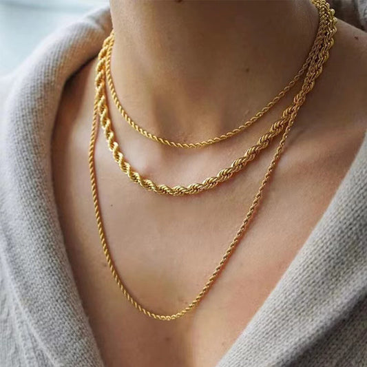 European and American style light luxury metal coarse twist chain necklace