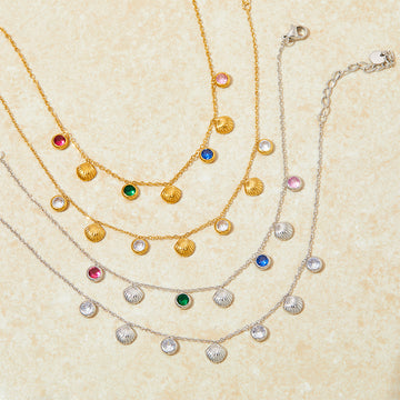 Colored Zircon Shell Pendant Stainless Steel Necklace Anklet