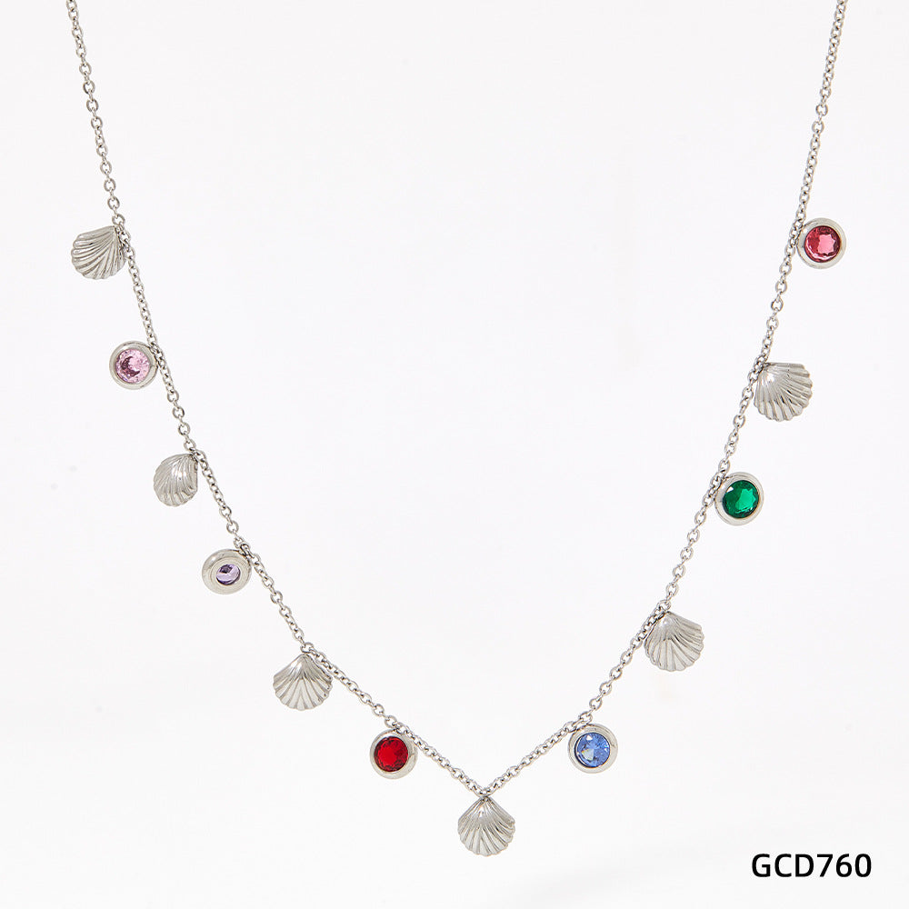 Colored zircon shell pendant stainless steel necklace anklet